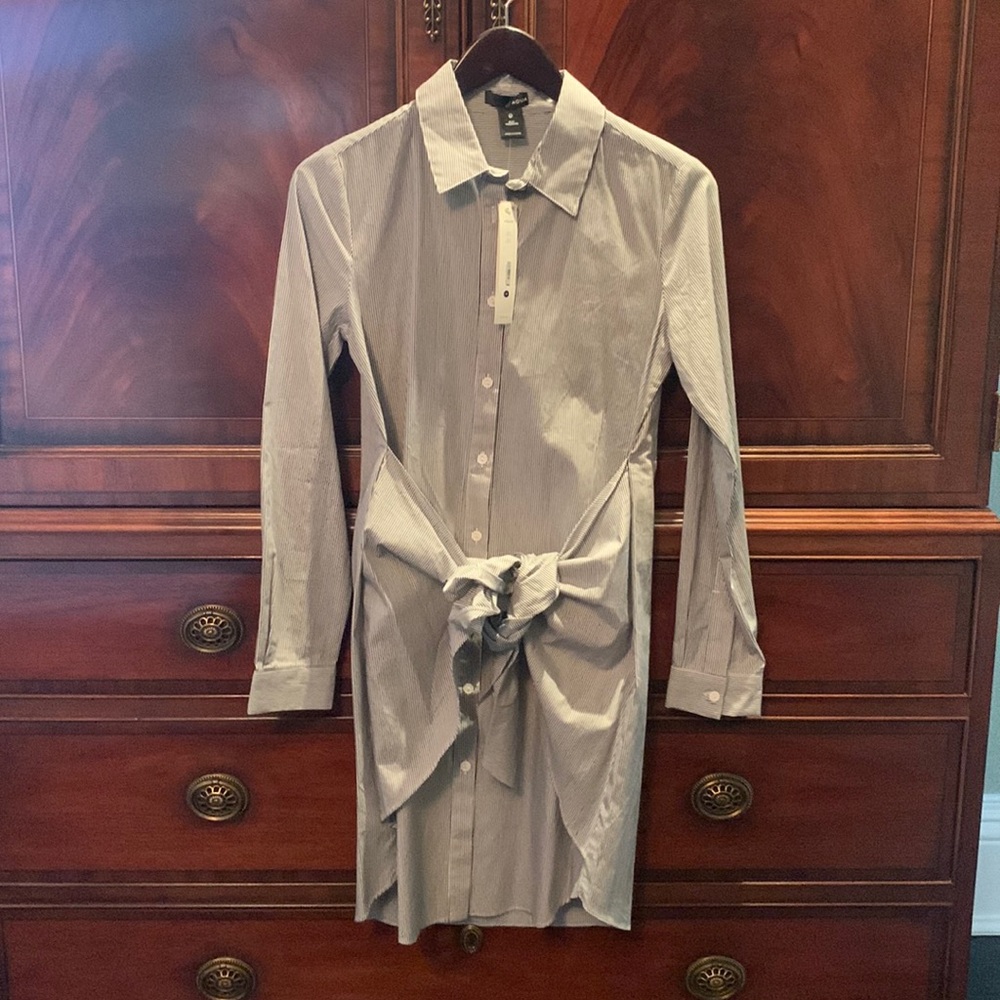 Aqua black and white striped shirt dress. Never worn. Tags on!